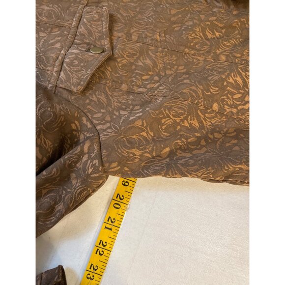Coldwater Creek Brown Floral Roses Ruffled Hem Jacquard Jacket Medium - Picture 5 of 9